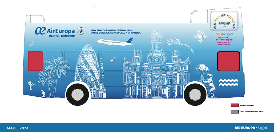 Carroza de Air Europa diseñada por Pablo Erroz para el desfile de las fiestas del Orgullo 2024 de Madrid (España).