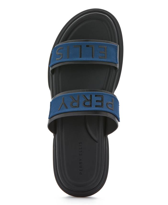 Men's Perry Ellis Logo Sandals Shoes in Black/Navy/Blue, Size 8, Regular | Perry Ellis