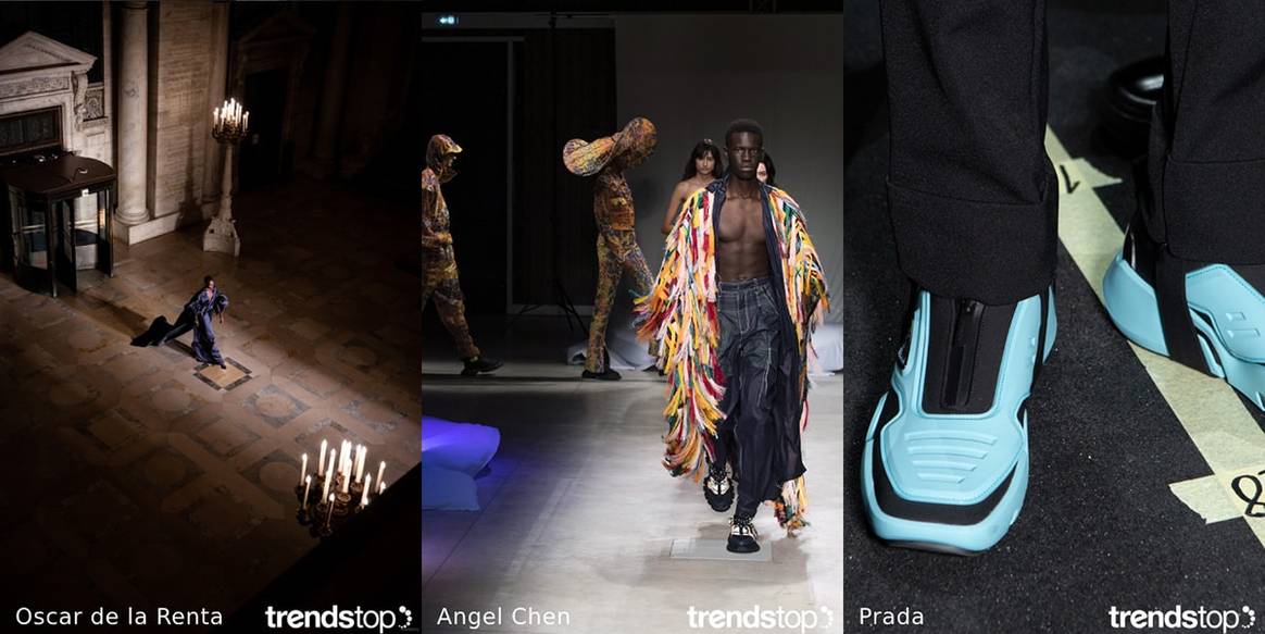 Beelden via Trendstop, van links naar rechts: Oscar de la Renta
Herfst Winter 2020-21, Angel Chen  Voorjaar Zomer 2020, Prada Herfst Winter
 2020-21