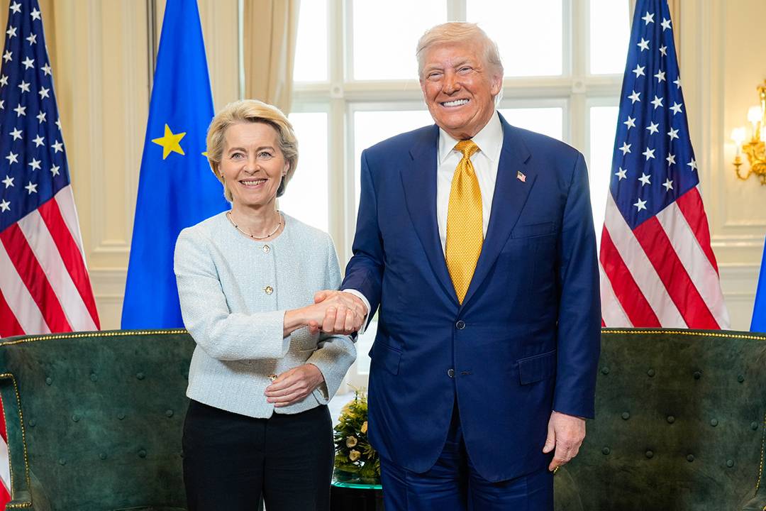 From left to right, Ursula von der Leyen, President of the European Commission, and Donald Trump, President of the United States, during their meeting in Scotland on 27 July 2025.