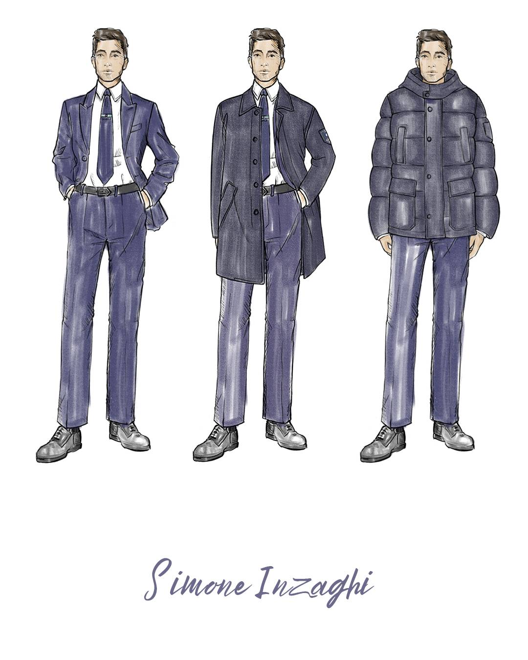 Sketches of the Canali suiting as Inter Milan’s official formal wear partner