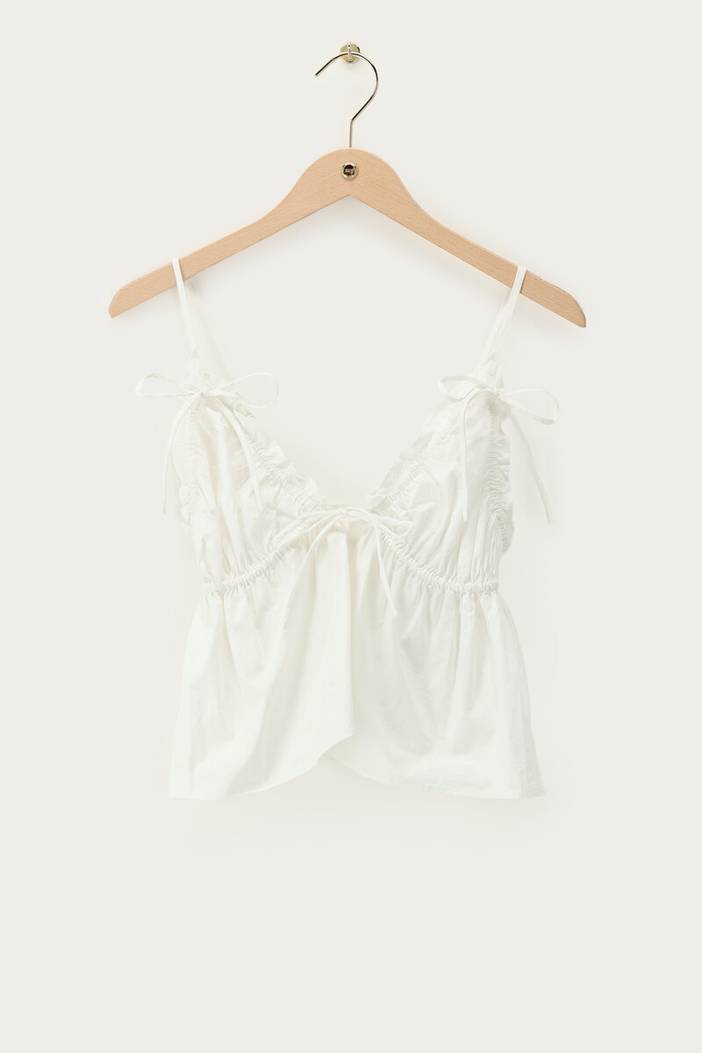 Witte top met spaghetti bandjes en strikjes | My Jewellery