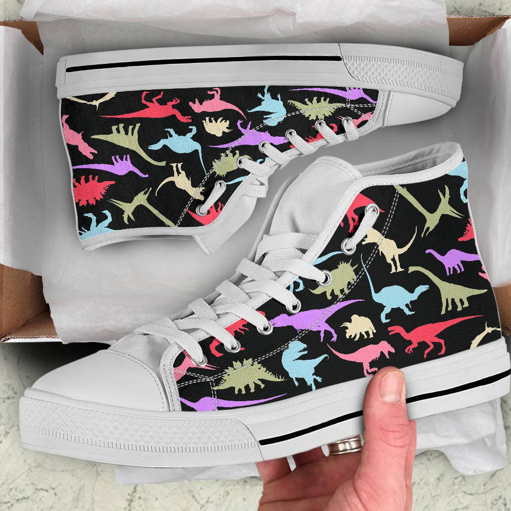 “Colourful dinosaurs” - high-tops by Jurassic Apparel.