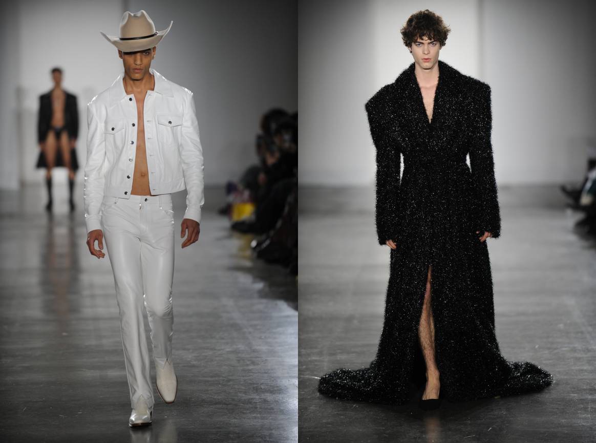 Two looks created by LCF 2023 Master students Zhongzhi Ding (left) and Alexander Neil (right). Images courtesy of London College of Fashion/UAL.