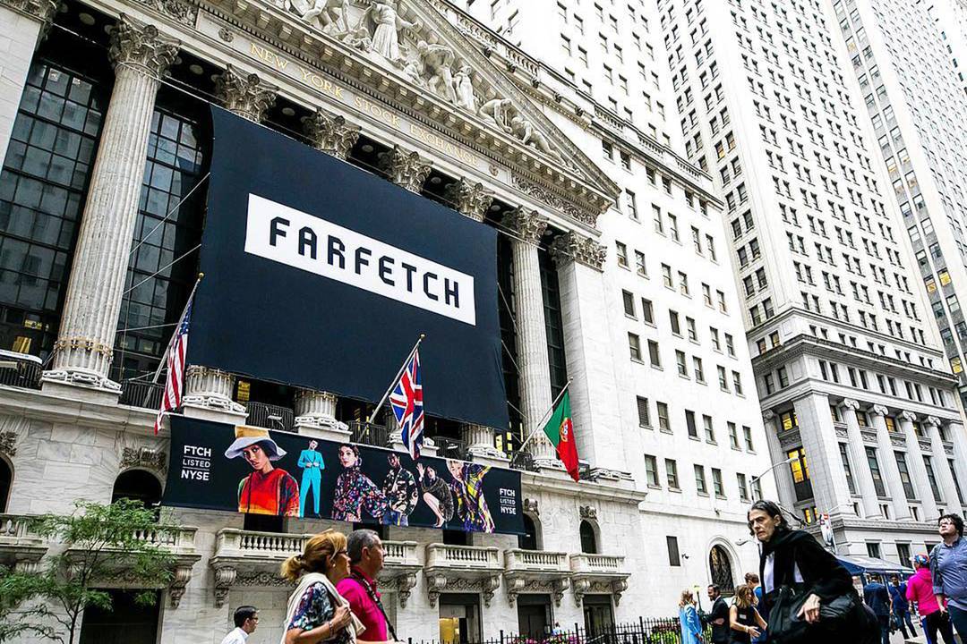 Farfetch banner at the New York Stock Exchange.