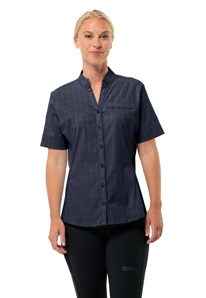 Norbo S|S Shirt Women Wandeloverhemd met korte mouwen Dames XS night blue checks Night Blue Checks | Jack Wolfskin