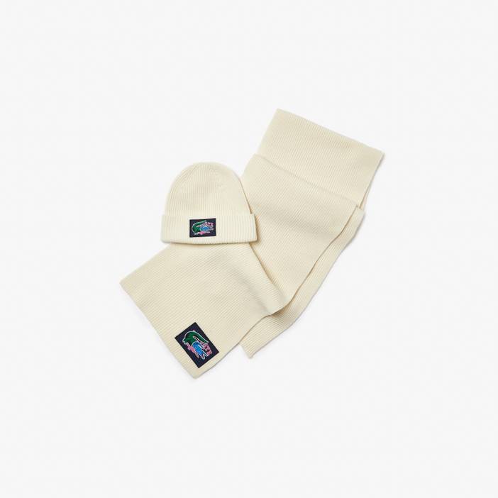 Unisex Lacoste Geschenkset mit Woll-Beanie und Schal | Lacoste
