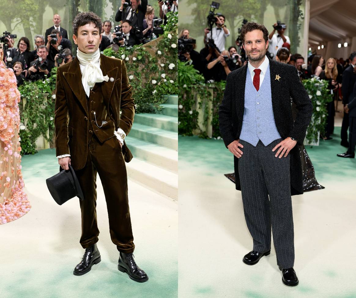 Barry Keoghan in Burberry and Jamie Dornan in Loewe.