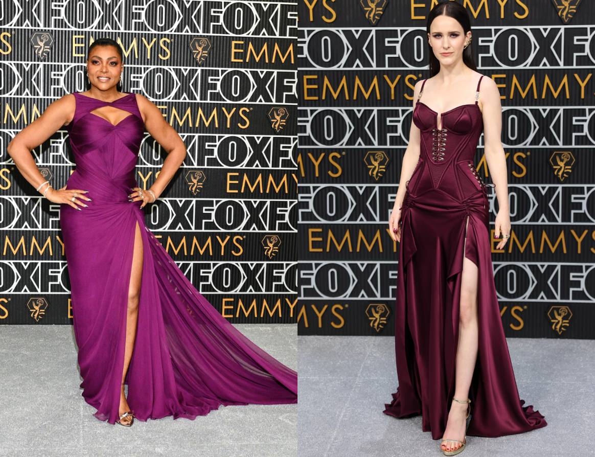 Taraji Henson and Rachel Brosnahan wearing Versace at the 75th Primetime Emmy Awards.