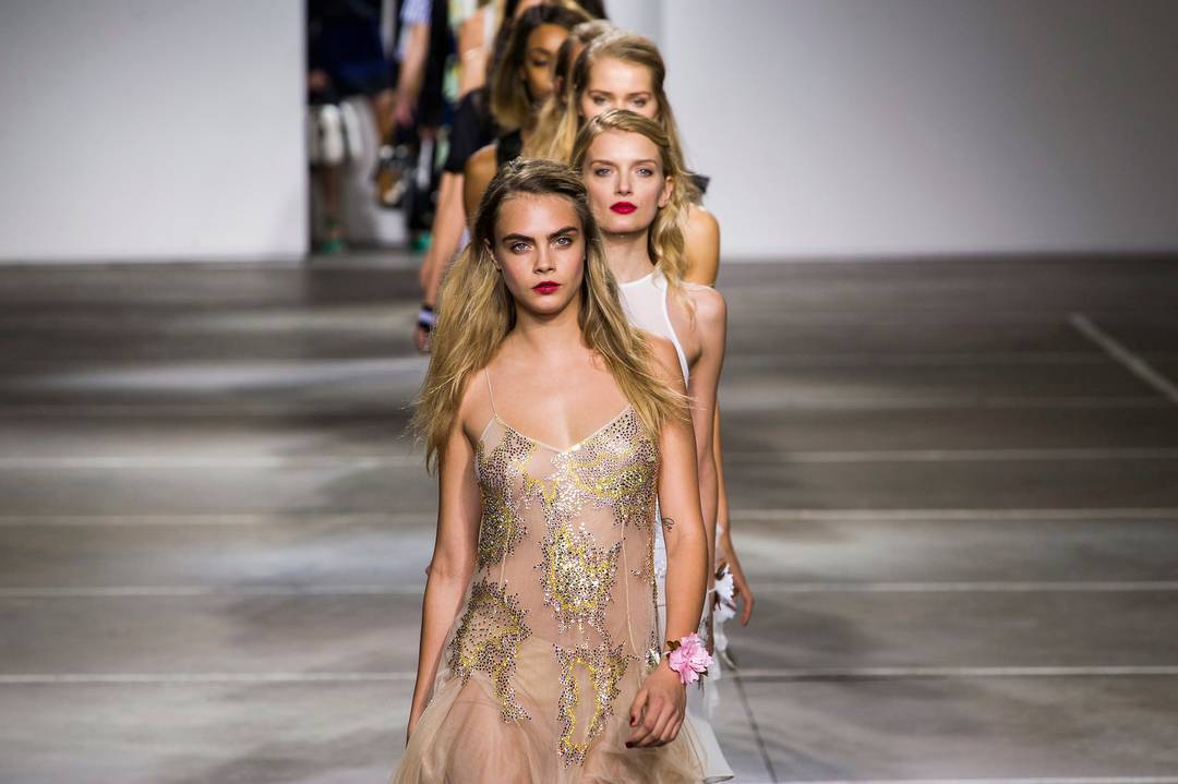Cara Delevigne in the finale of Topshop's SS15 show at LFW.