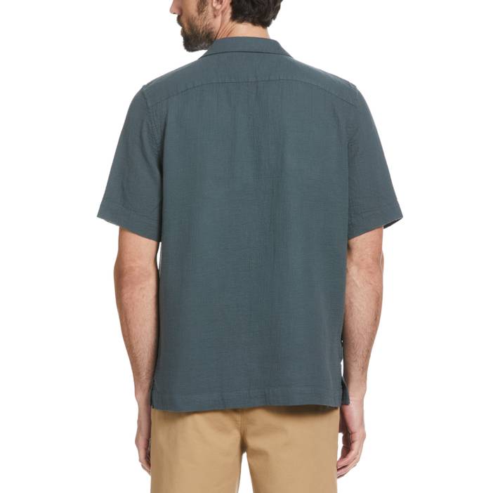 Men's Gauze Tonal Camp Collar Short Sleeves Shirt | Original Penguin