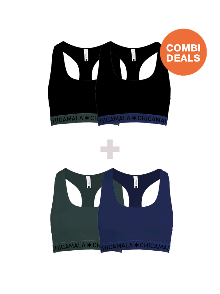 Dames 2+2-Pack Racer Back Effen | Muchachomalo