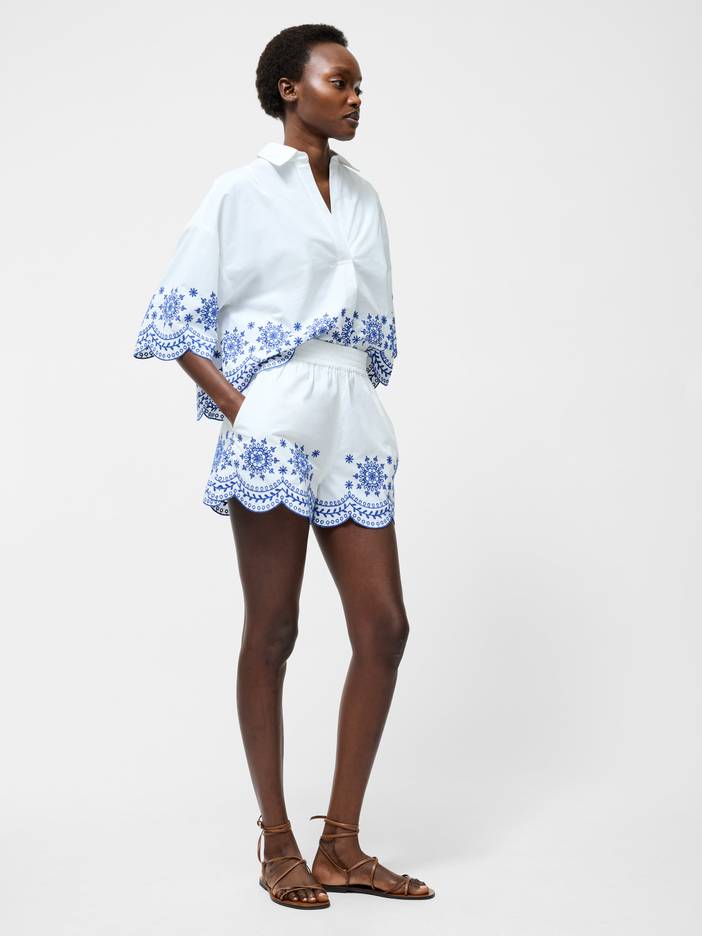 Embroidered Hem Shorts Linen White | French Connection