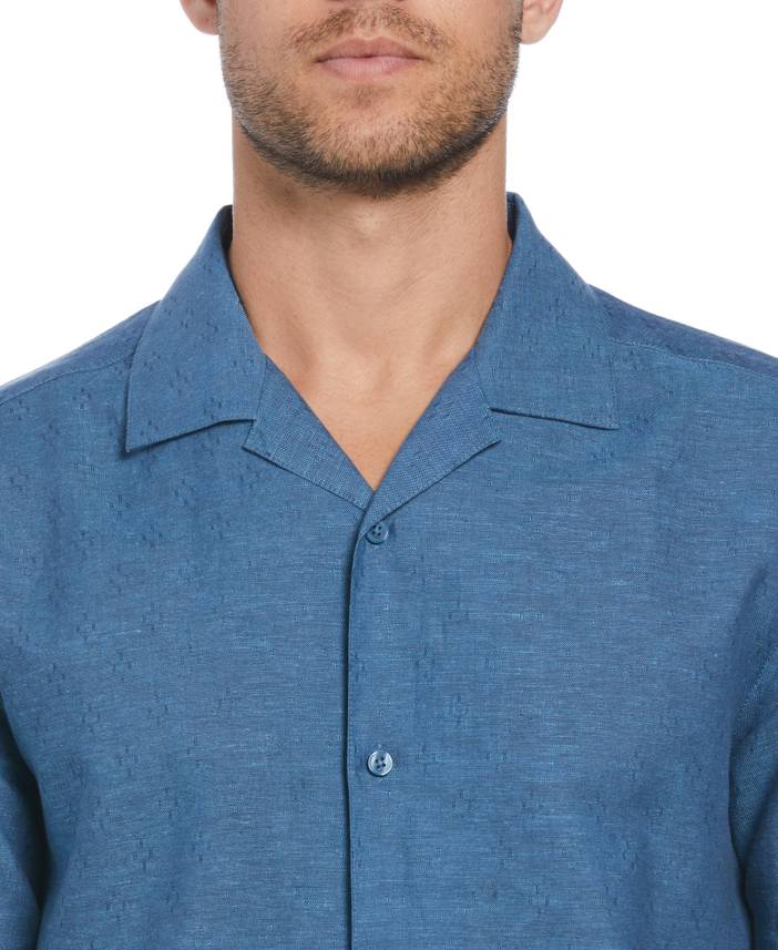 Men's Linen Blend Dobby Camp Collar Short Sleeve Shirt | Cubavera
