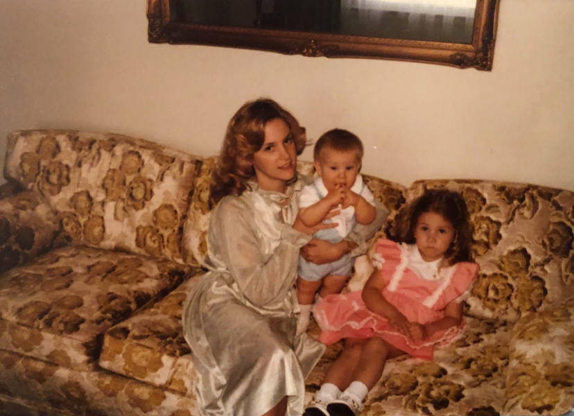 Peggy Lynn Garner with Jeff and sister Melissa (clothing designed by Peggy)