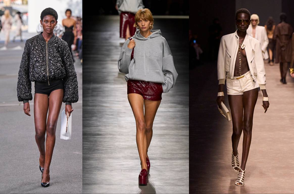 from left to right: micro-shorts at Chloé, Gucci and Tom Ford