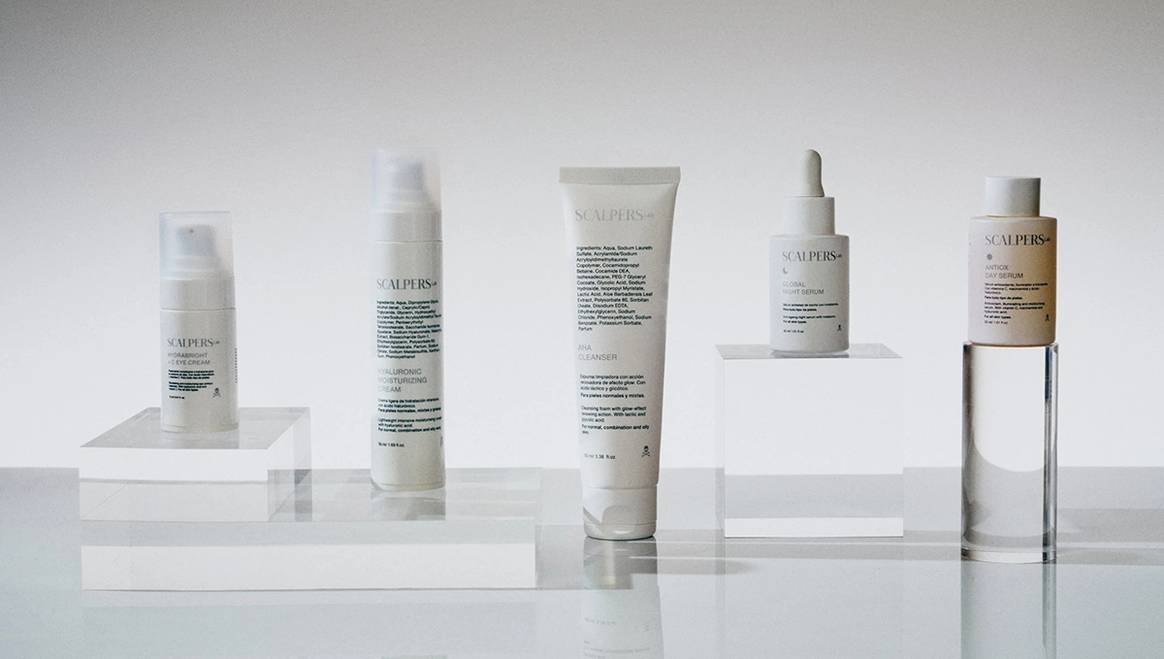 Productos de la línea de cosmética unisex Scalpers Lab de Scalpers, fotografía de campaña.