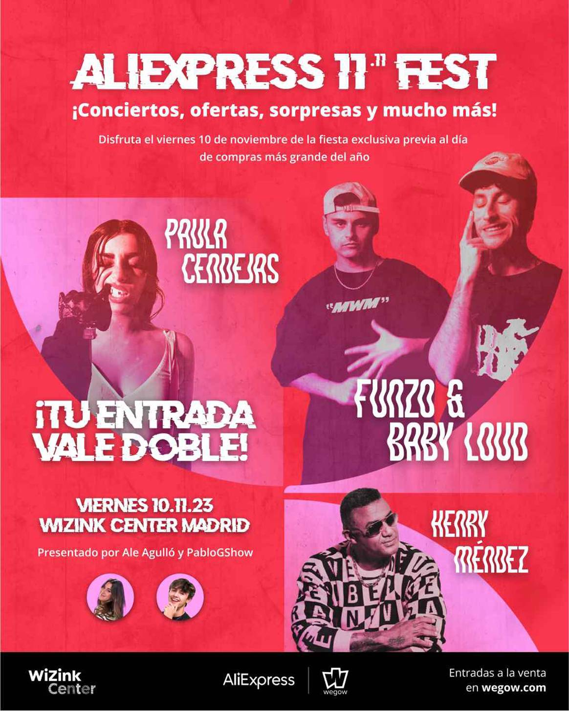 Cartel promocional del evento organizado por AliExpress en el Palacio de Deportes de la Comunidad de Madrid WiZink Center.