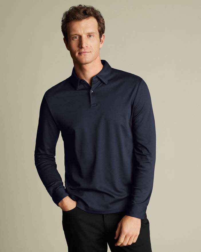 Men's Charles Tyrwhitt Long Sleeve Smart Jersey Polo Shirt | Charles Tyrwhitt