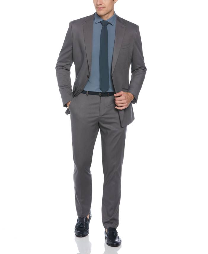 Men's Slim Fit Performance Tech Suit Jacket in Smoked Pearl/Gray, Size 40 | Short, Polyester/Elastane/Viscose | Perry Ellis