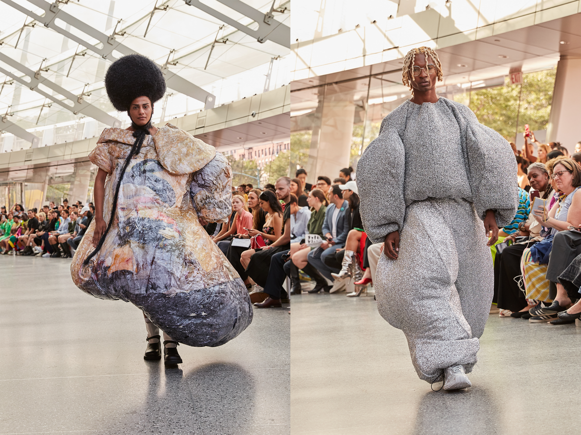 Looks from (left) Lorena Pipenco and (right) Yu Gong