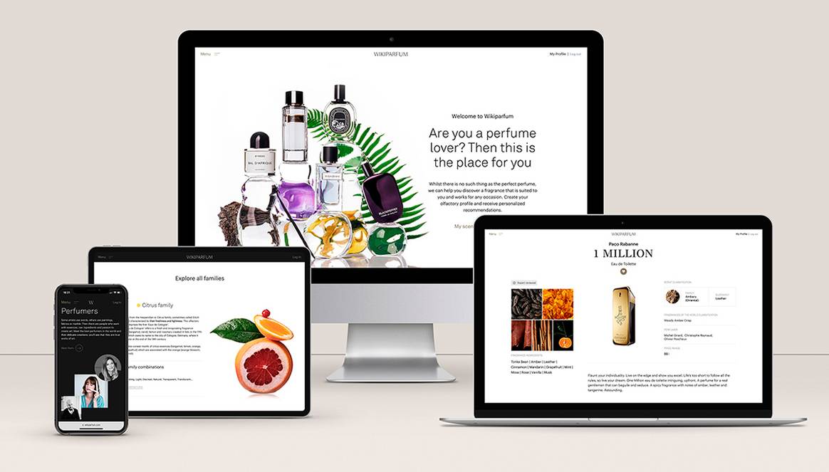 Photo Credits: Front-end de WikiParfum, la nueva plataforma de divulgación y solución inmersiva de Puig para el sector de la perfumería. Fotografía de cortesía.