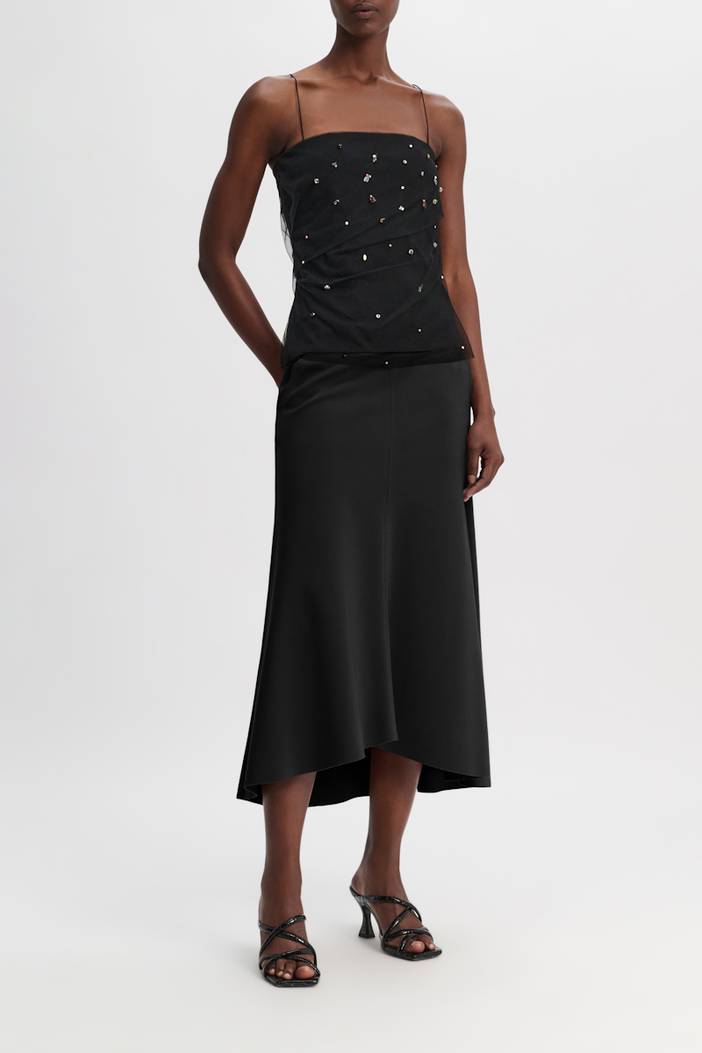 Strapless top in Punto Milano with embellished tulle overlay | dorothee schumacher