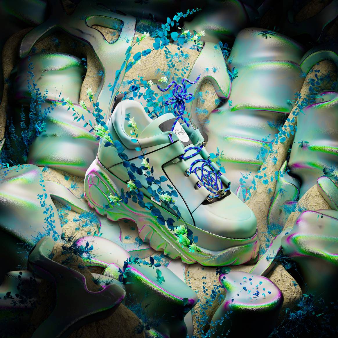 De sneaker bestaat uit verschillende onderdelen, ieder onderdeel beschikt over drie ontwerpopties. Credit: The Fabricant, Buffalo London