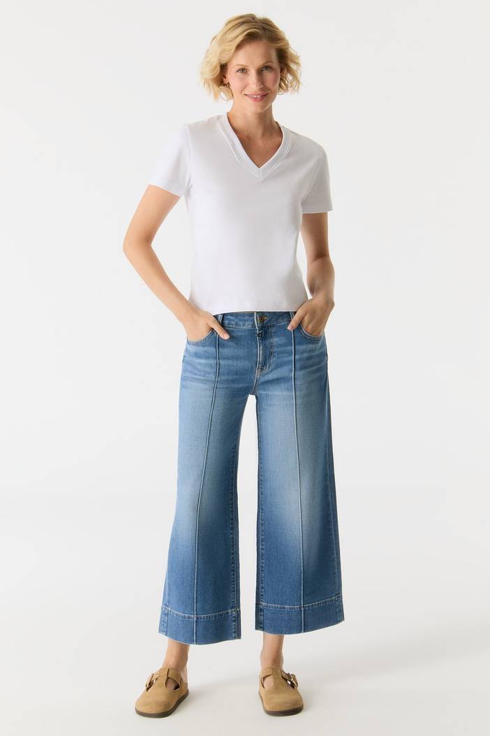 Vanessa Mid Waist Cropped Length 5 Pocket Jeans Medium Blue | Cup of Joe (COJ) denim