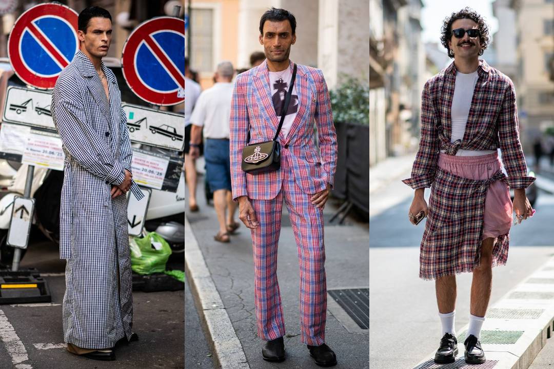 Check pattern from top to toe on the streets of Milan (SS26)