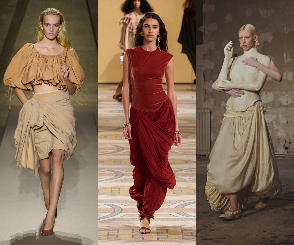 Draping on the runways. Chloe SS26, Zimmerman AW25 and Rokh AW25.