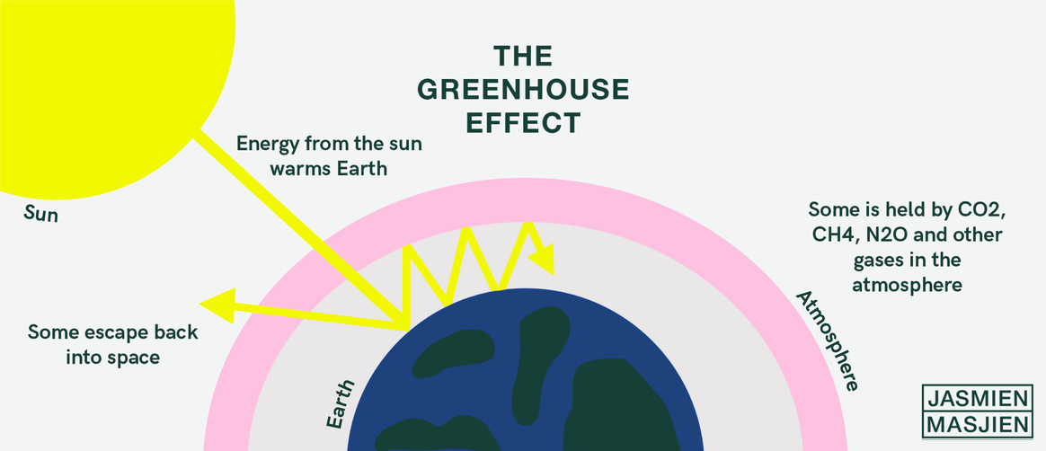 Het broeikas-effect. Illustratie door Jasmien Wynants/Masjien