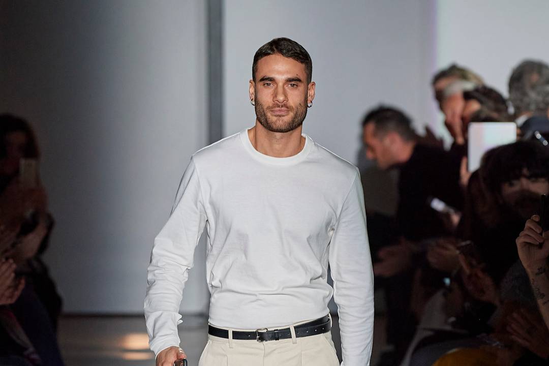 Nicola Brognano, the new creative director of 7 For All Mankind, at the finale of his namesake brand's AW20 show.