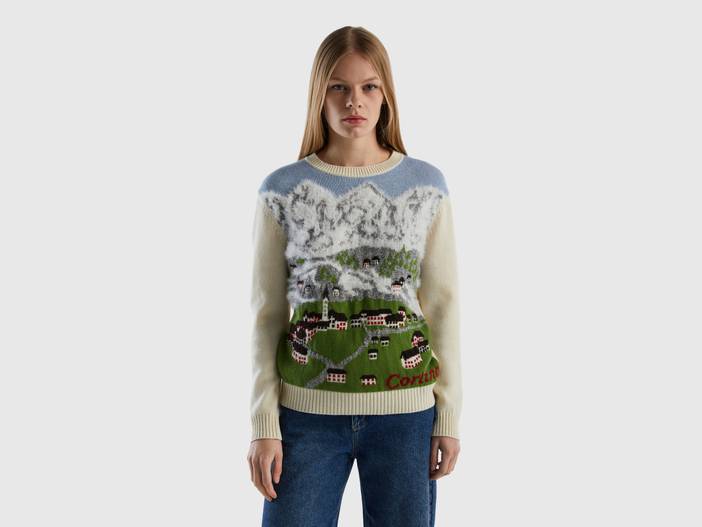 Benetton, Jacquard-pullover, größe XS, Weiss, female | United Colors of Benetton