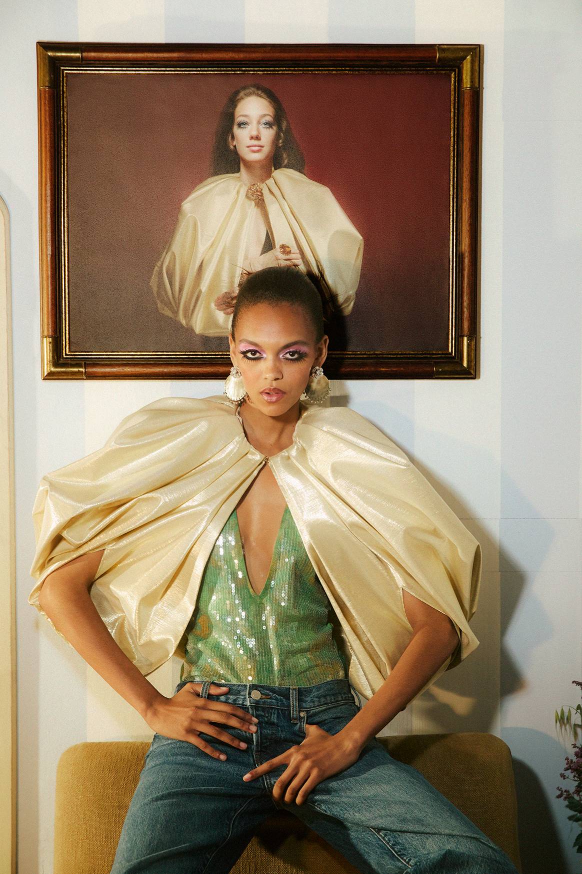 Photography from the camp of the collection capsule “The House of Marisa Berenson”, designed by Marisa Berenson for Zara.