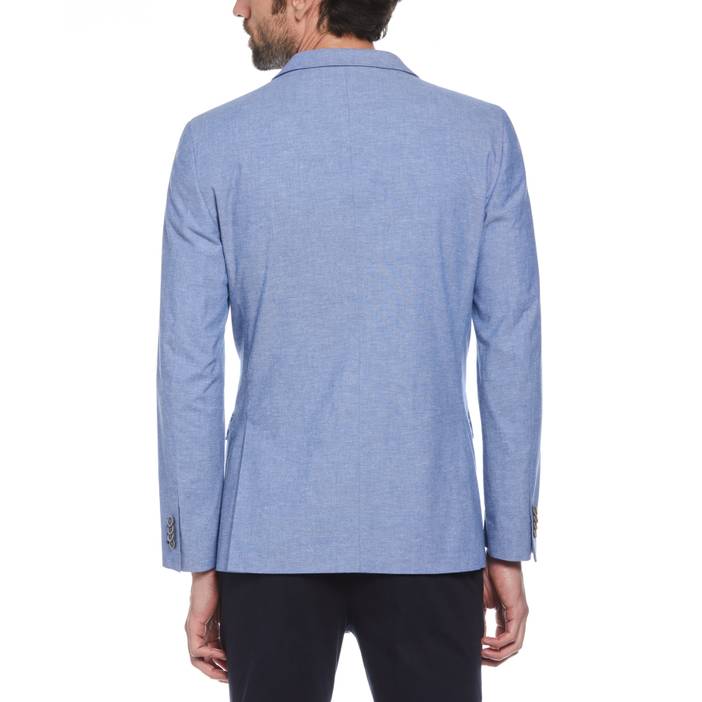 Men's Blue Plaid Linen Blend Chambray Blazer | Original Penguin