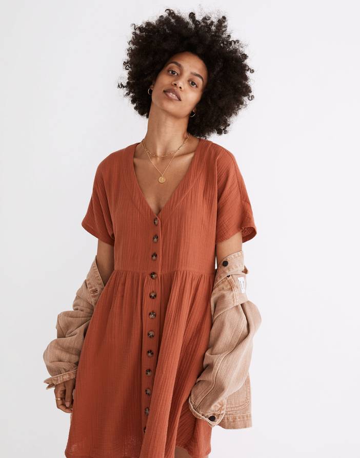 Madewell Lightspun Button-Front Mini shops Dress