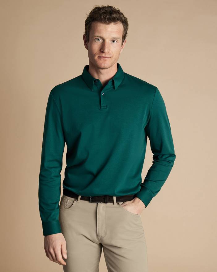Men's Charles Tyrwhitt Long Sleeve Smart Jersey Polo Shirt | Charles Tyrwhitt