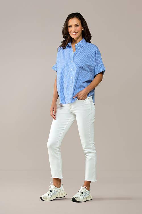 Caroline Tensen Leeds Oversized Check Blouse Wit / Navy | Mart Visser