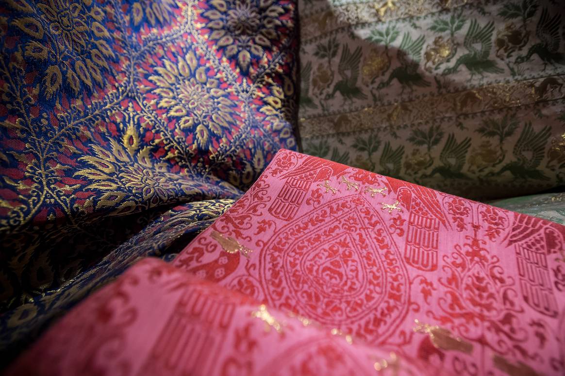 Brocade fabrics, permanent exhibition, European Hansa Museum in Lübeck, German