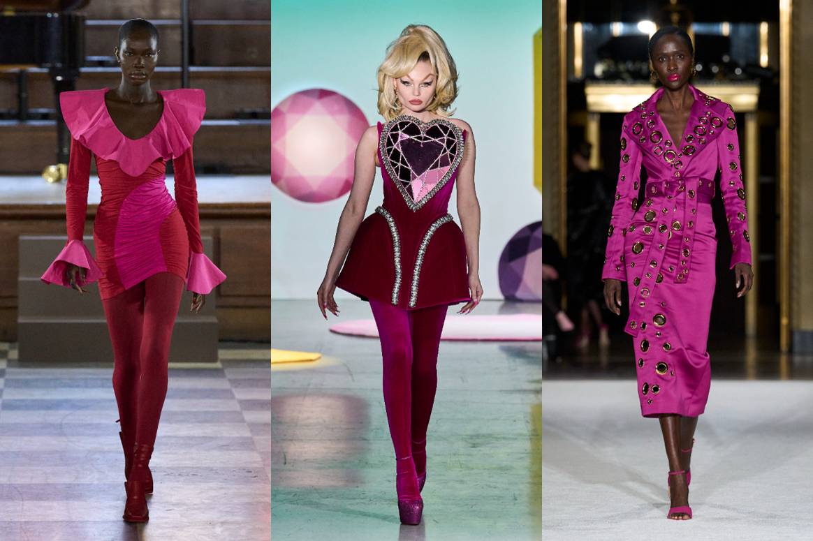 (Vanaf links) FW23 collecties van Ahluwalia, The Blonds en
Christian Siriano. Beeld: Launchmetrics Spotlight