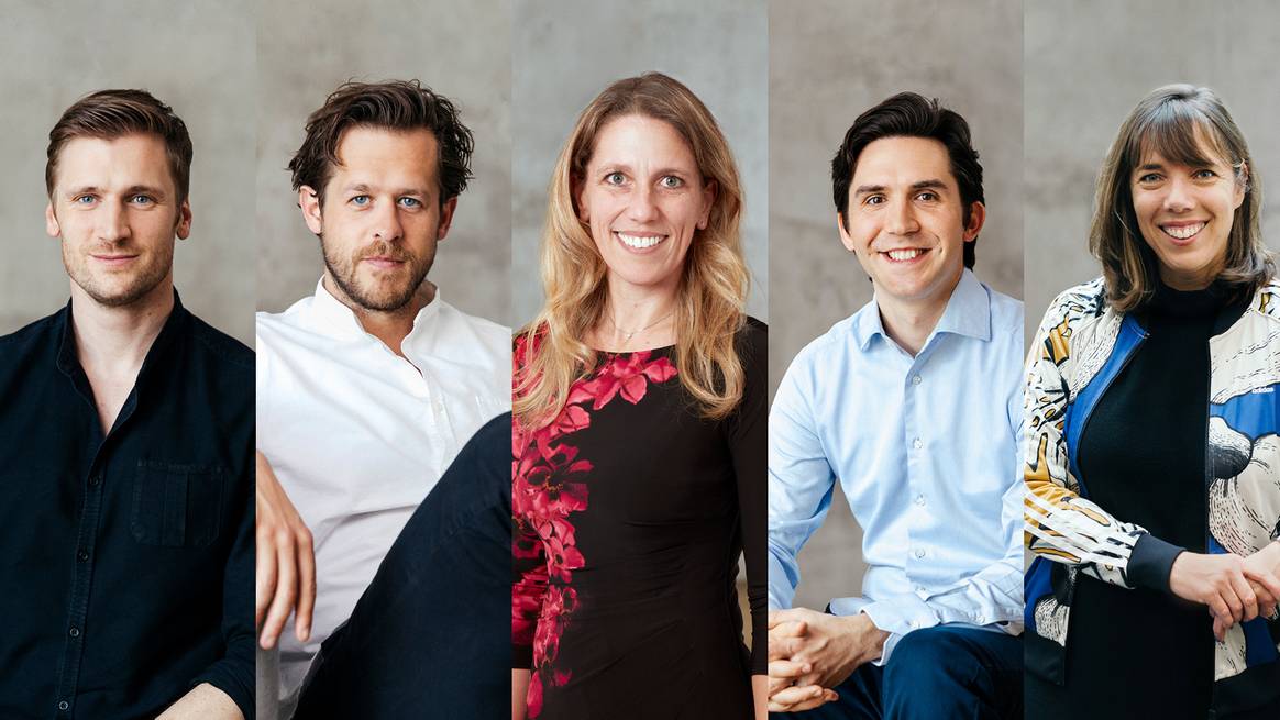 Das Zalando SE Management Board: David Schneider, Robert Gentz, Dr. Sandra Dembeck, David Schröder, Dr. Astrid Arndt (von links nach rechts).