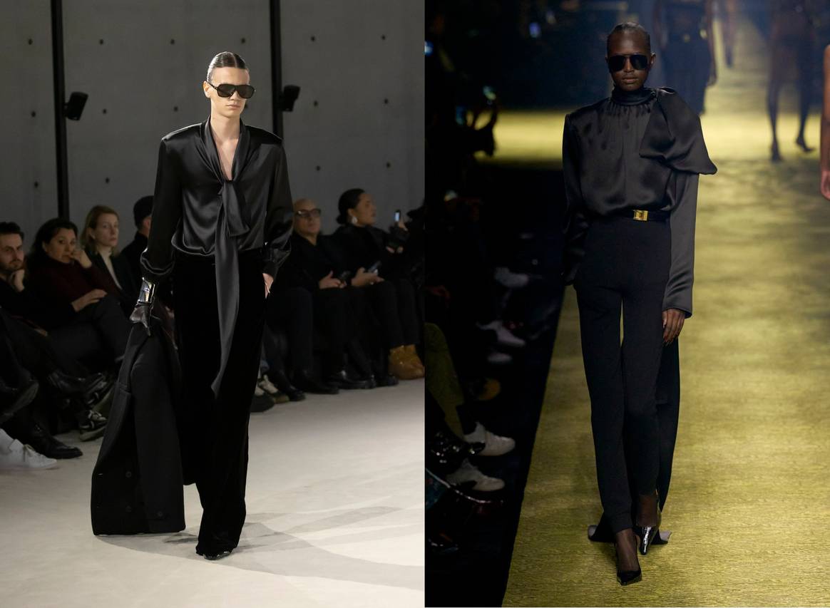 Saint Laurent FW23 Menswear (links) und Womenswear (rechts). Bild: Spotlight Launchmetrics