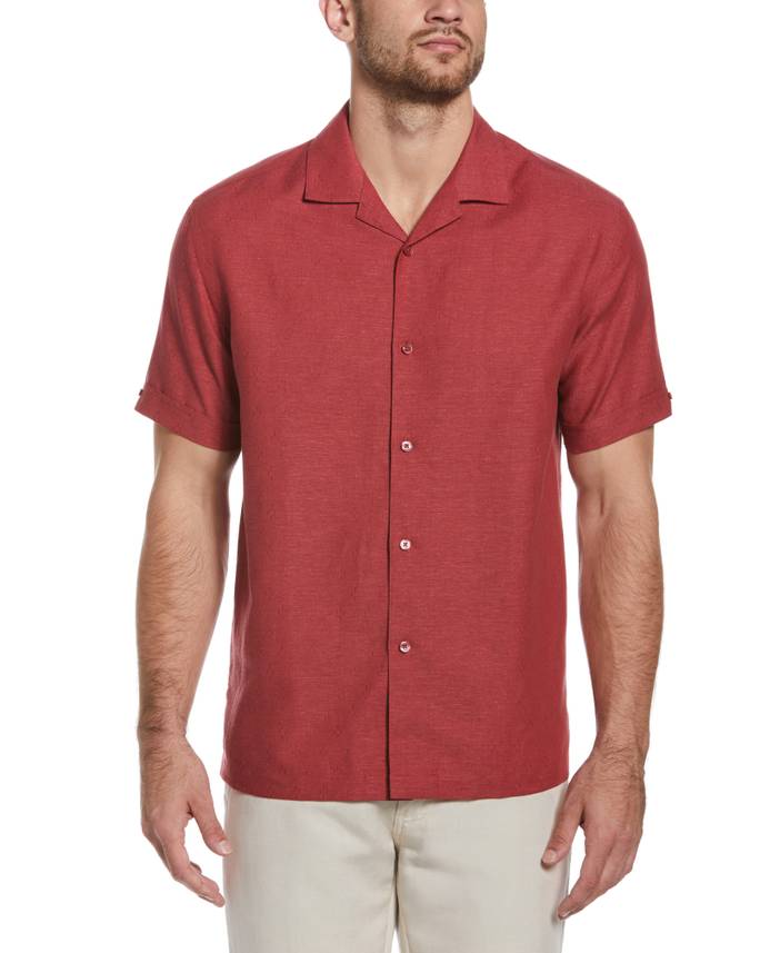 Men's Linen Blend Dobby Camp Collar Short Sleeve Shirt | Cubavera