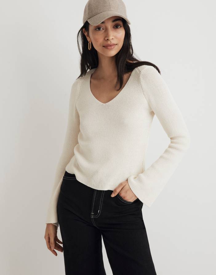 Flared-Sleeve V-Neck Sweater | Madewell