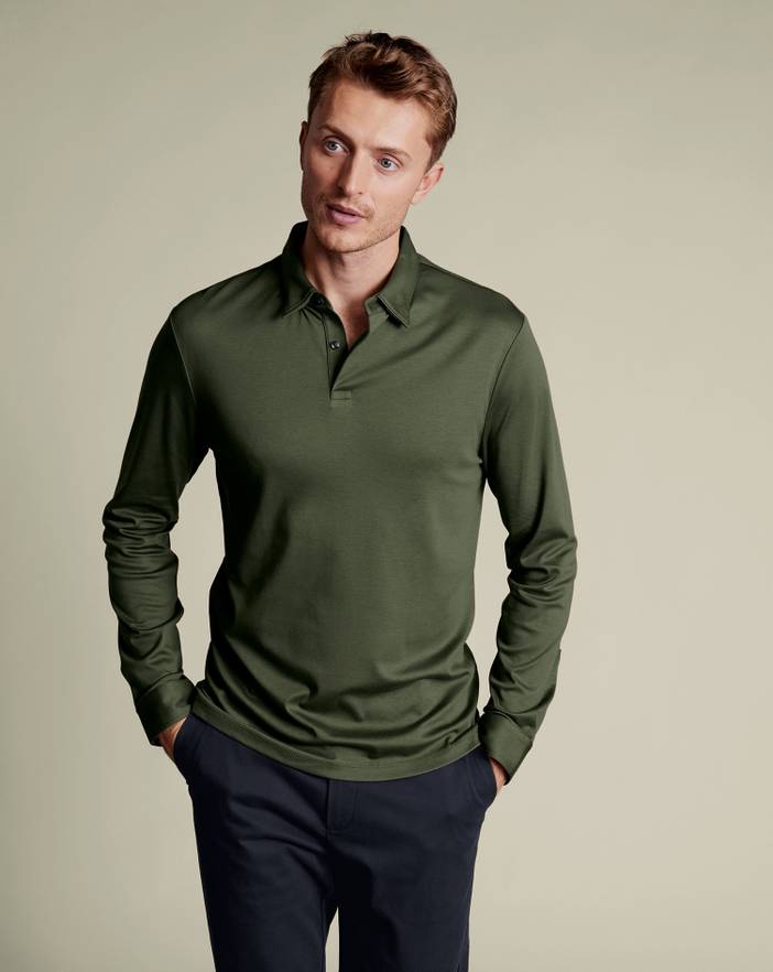 Men's Charles Tyrwhitt Long Sleeve Smart Jersey Polo Shirt | Charles Tyrwhitt