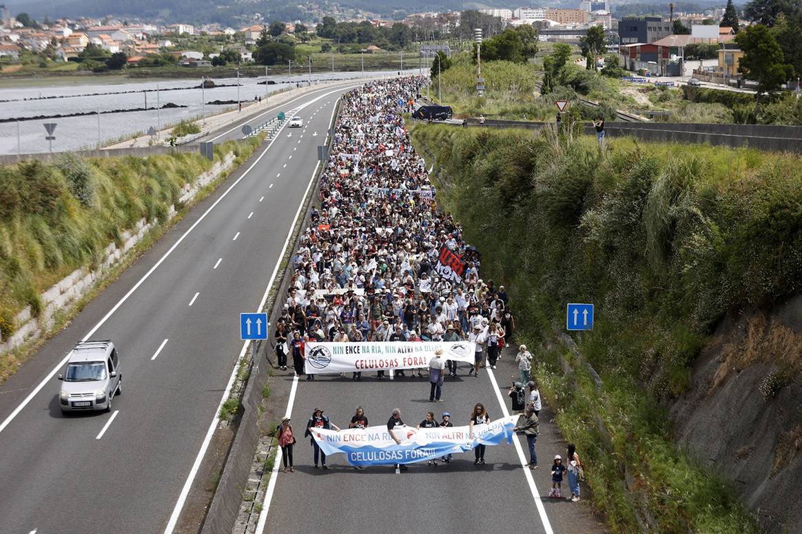 Manifestación contra Ence y contra el proyecto de Altri celebrada en Pontevedra el 1 de junio de 2025.
