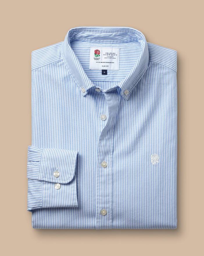 Men's Charles Tyrwhitt England Rugby Button-Down Collar Washed Oxford Stripe Shirt | Charles Tyrwhitt