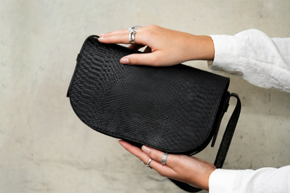 Arda’s snakeskin pattern showpiece of Been London’s Millais bag