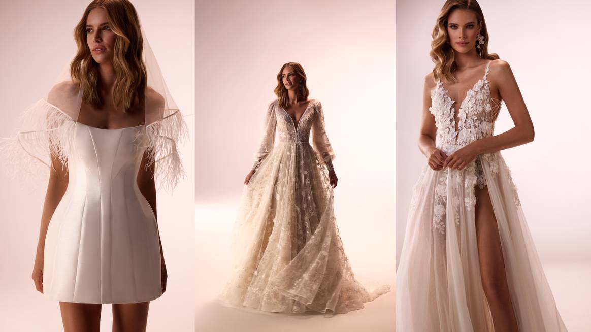 (De izq. a dch.) Vestidos Raven, Celestia y Amaya de la firma Dama.